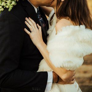 Faux Fur Bridal Wrap Stole Off White